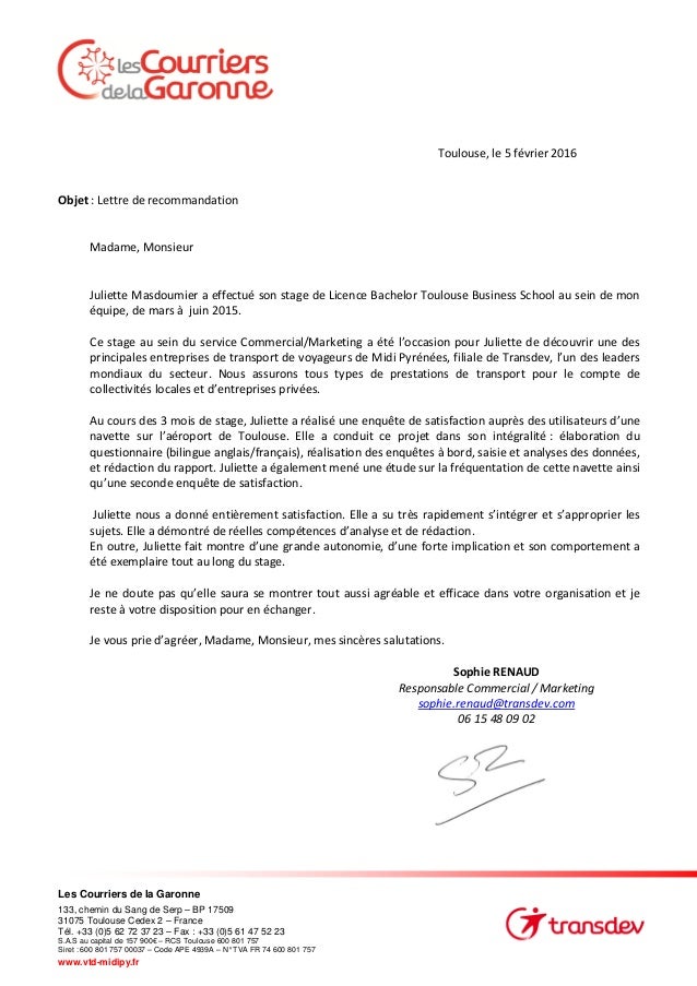 Lettre de recommandation JM