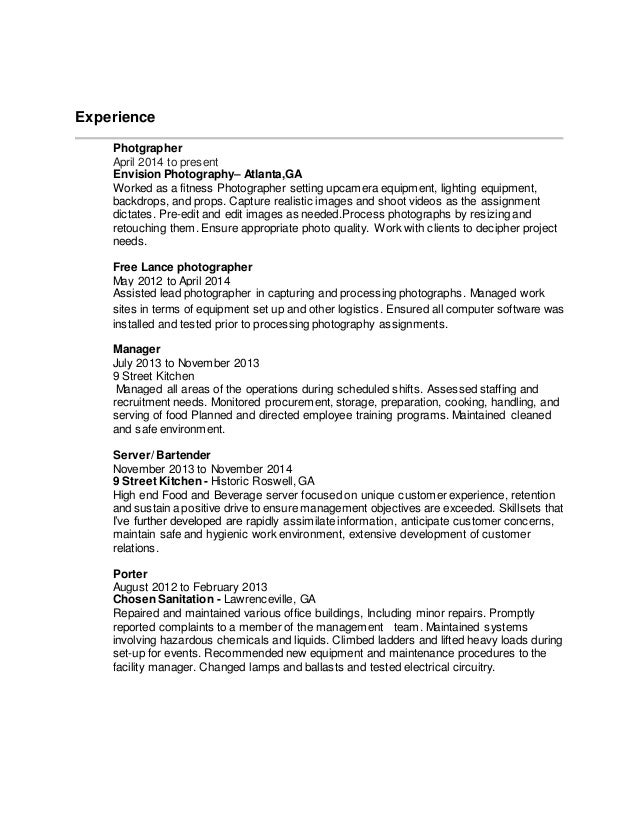 Photographer Resume