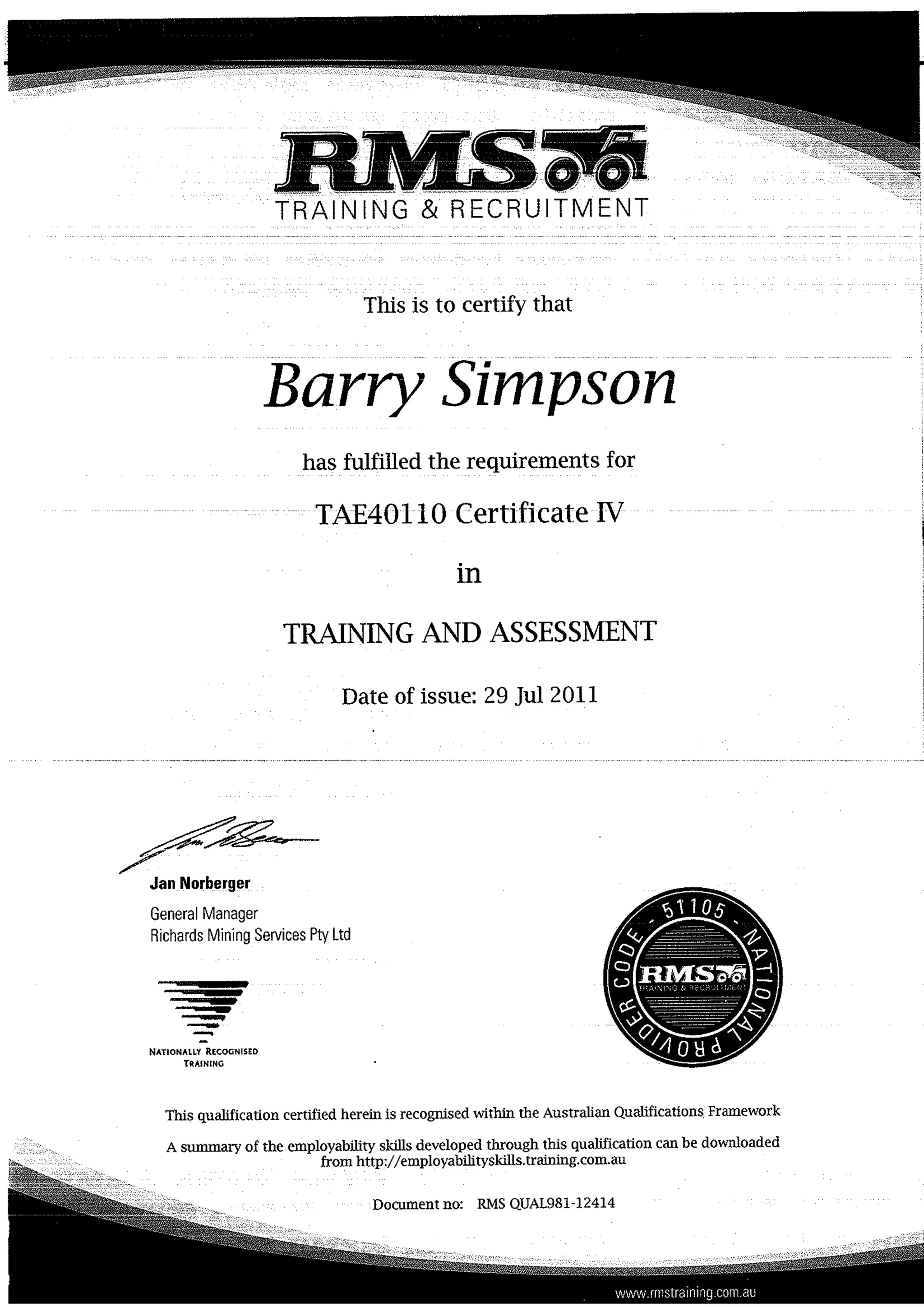 Cert Iv Tae Update Pdf