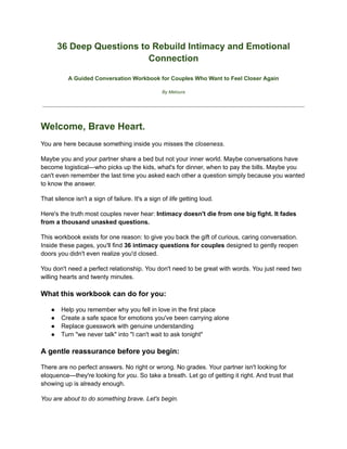 Questions For Connection 36 Deep Questions to Rebuild Intimacy and Emotional Connection in ...