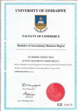 kennedy c chirowamhangu uz certificate