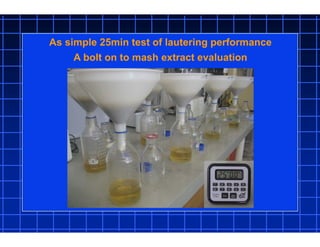 As simple 25min test of lautering performance
A bolt on to mash extract evaluation
 