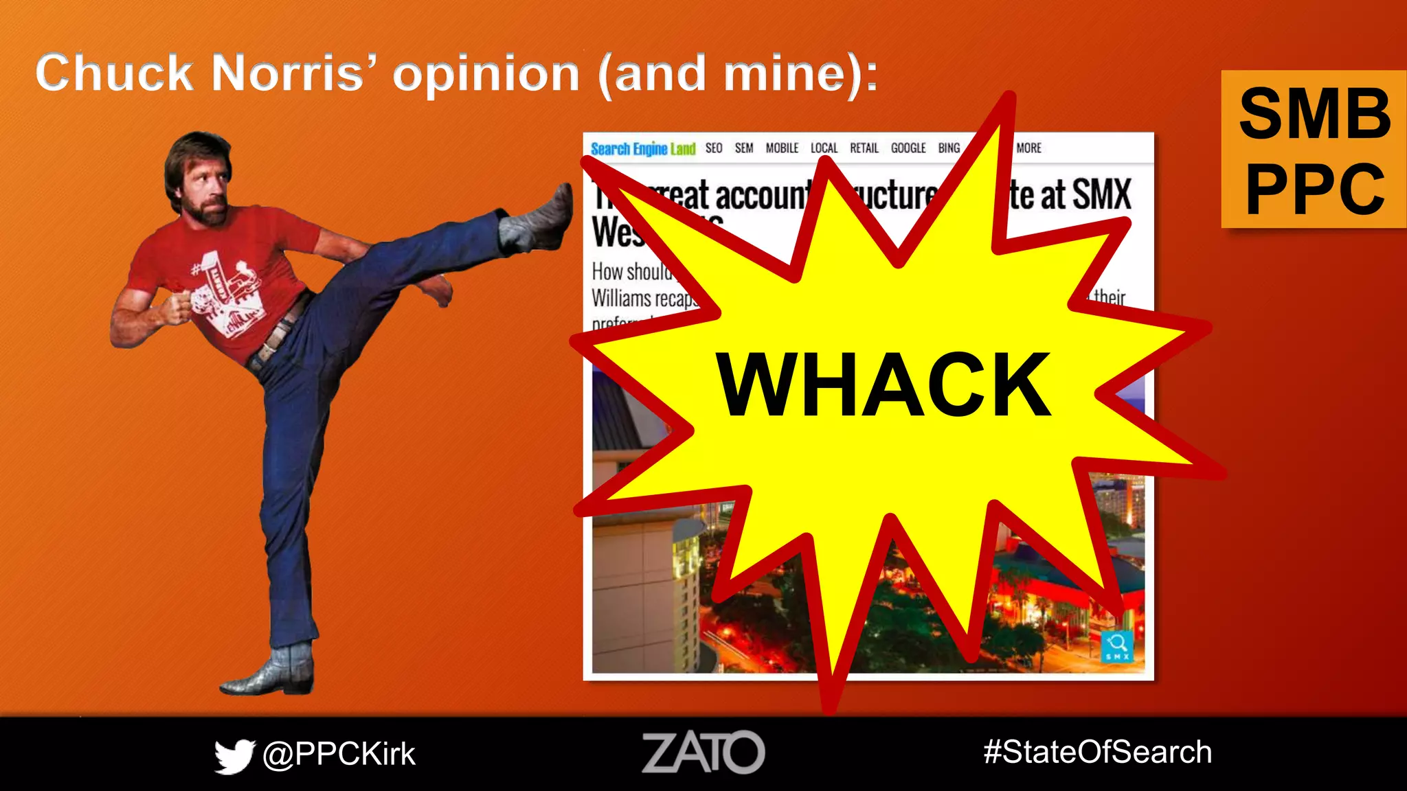 @PPCKirk #StateOfSearch
SMB
PPC
Chuck Norris’ opinion (and mine):
WHACK
 