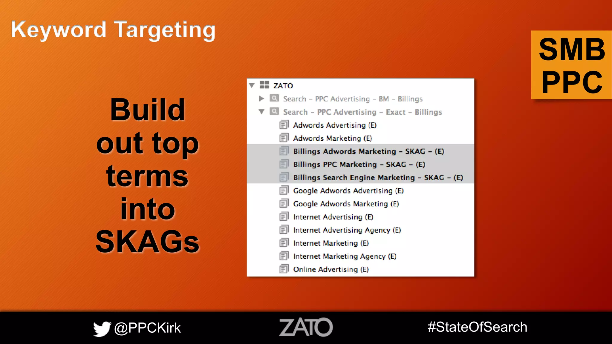 @PPCKirk #StateOfSearch
SMB
PPC
Keyword Targeting
Build
out top
terms
into
SKAGs
 
