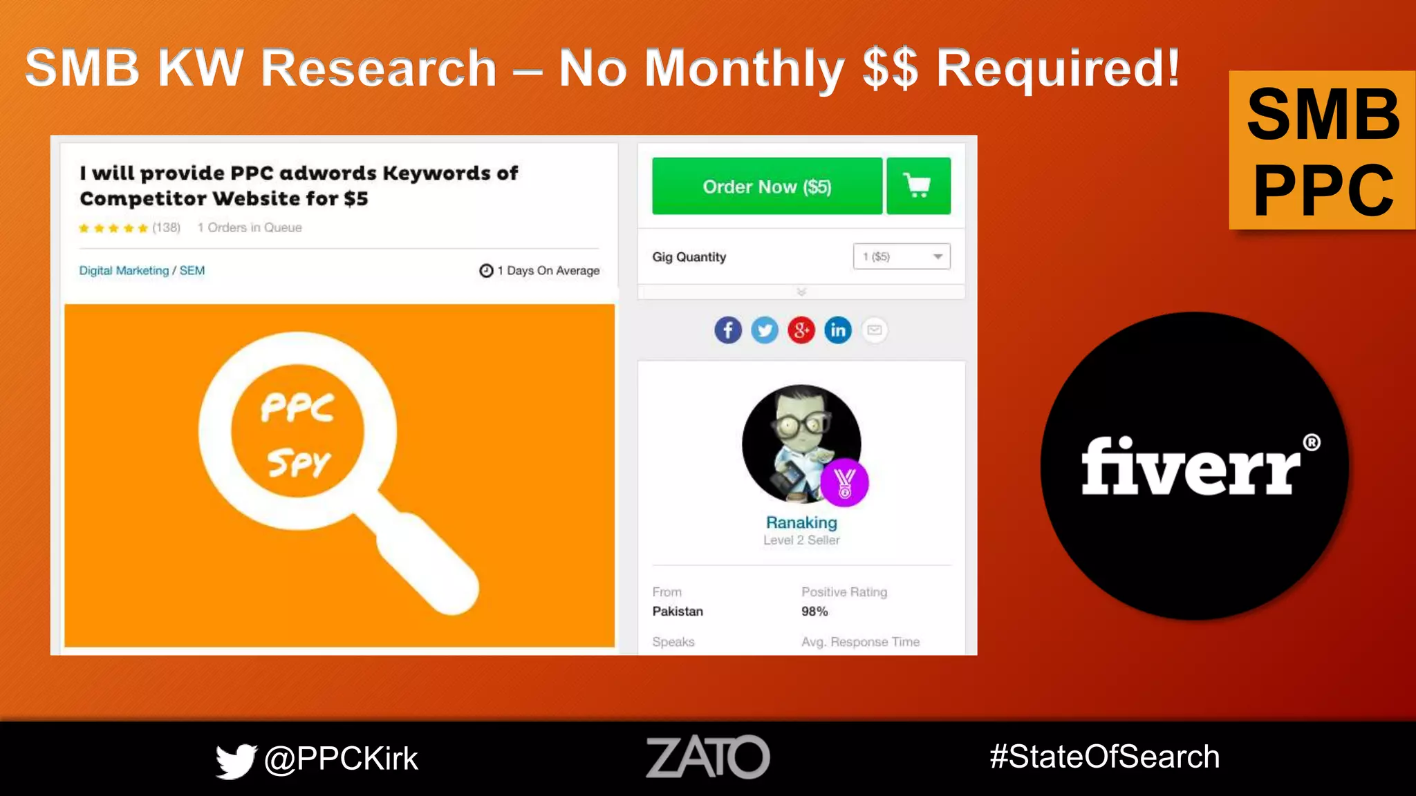 @PPCKirk #StateOfSearch
SMB
PPC
SMB KW Research – No Monthly $$ Required!
 