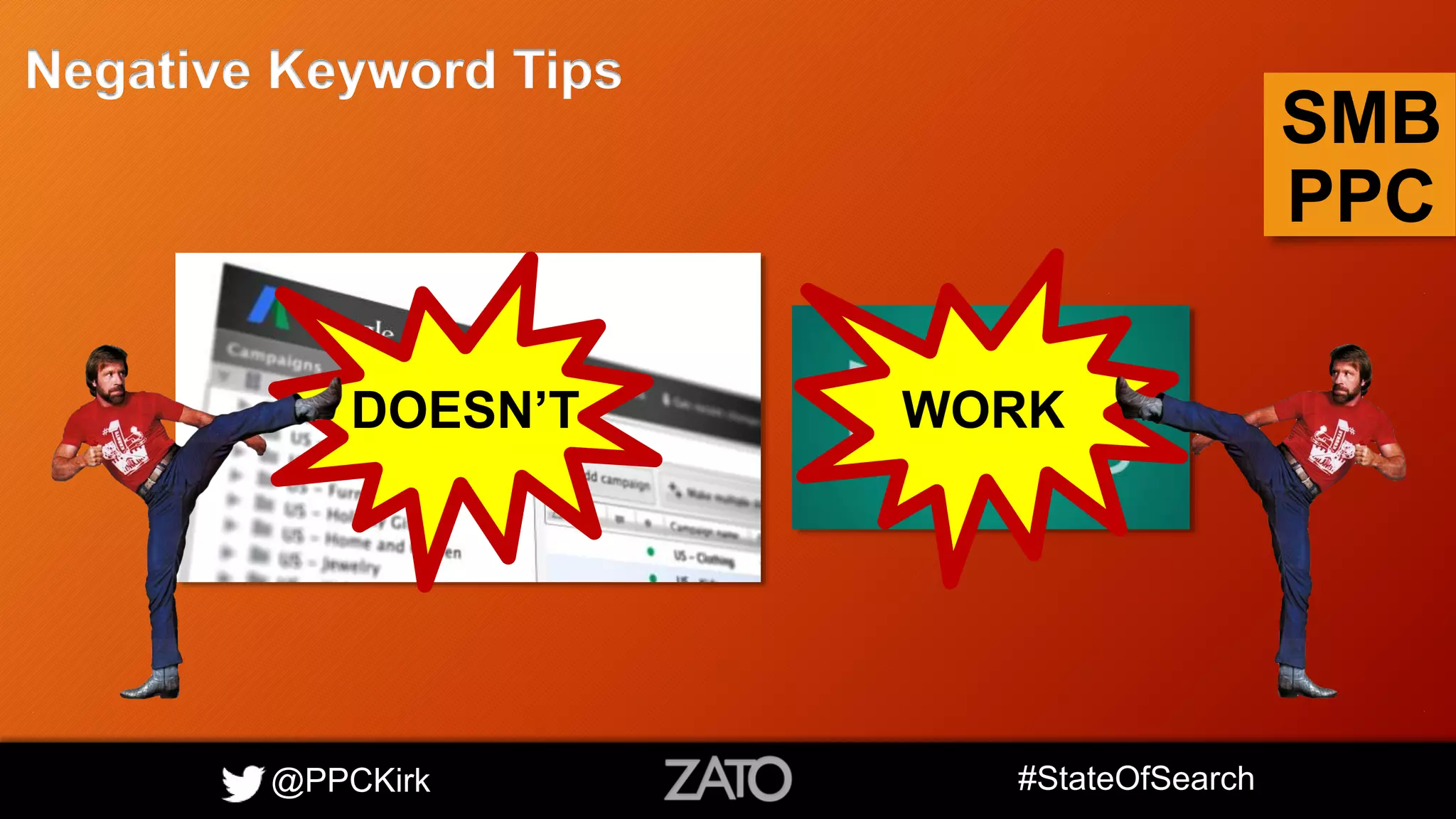 @PPCKirk #StateOfSearch
SMB
PPC
Negative Keyword Tips
DOESN’T WORK
 