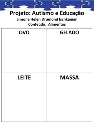 Projeto: Autismo e Educação
Simone Helen Drumond Ischkanian
Conteúdo: Alimentos
OVO GELADO
LEITE MASSA
 