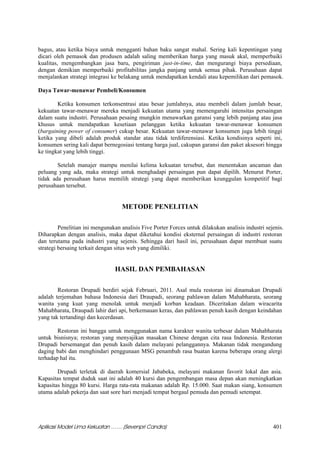 Five porter's analysis of Drupado Restaurant | PDF