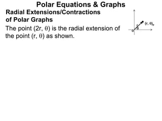 Polar Equations & Graphs
The point (2r, ) is the radial extension of
the point (r, ) as shown.
Radial Extensions/Contractions
of Polar Graphs

O
(r, )pr
 