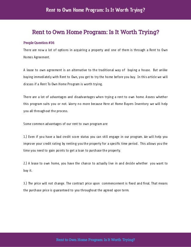 Rent To Own Home Program is It Worth Trying?