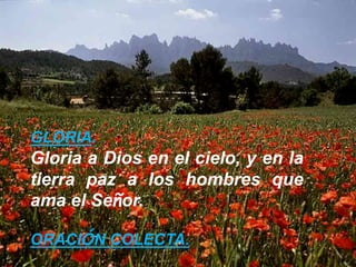 GLORIA.
Gloria a Dios en el cielo, y en la
tierra paz a los hombres que
ama el Señor.
ORACIÓN COLECTA.
 