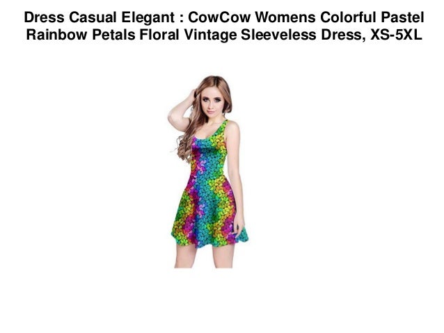 Dress Casual Elegant Cowcow Womens Colorful Pastel Rainbow Petals F