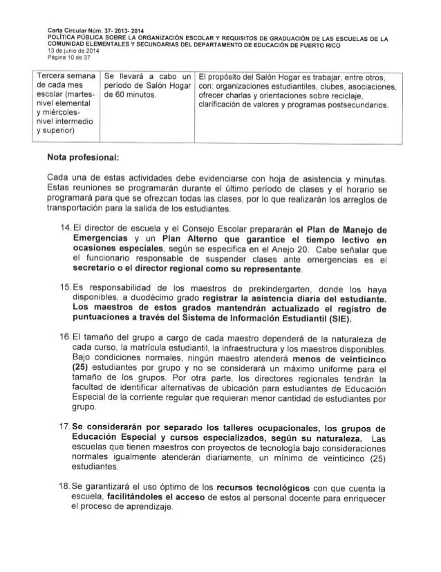 Carta circular 37-2013-2014 / Requisitos de graduación