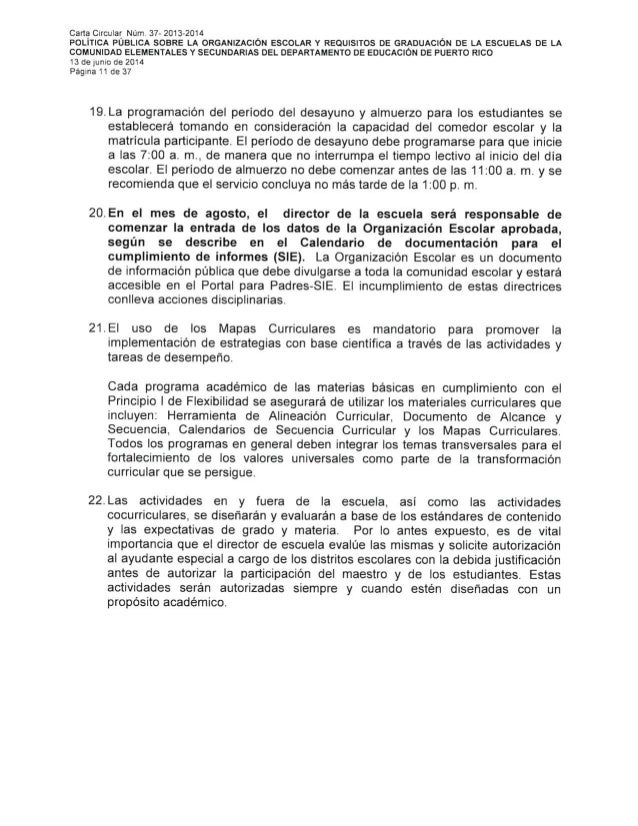 Carta circular 37-2013-2014 / Requisitos de graduación
