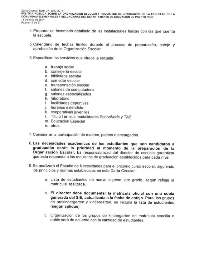 Carta circular 37-2013-2014 / Requisitos de graduación