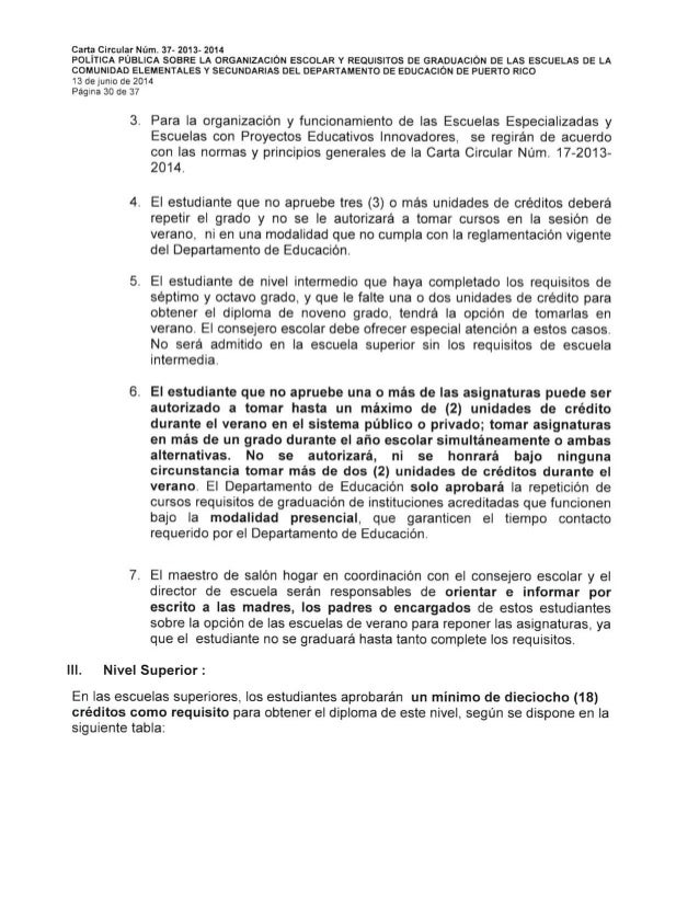 Carta circular 3720132014 / Requisitos de graduación