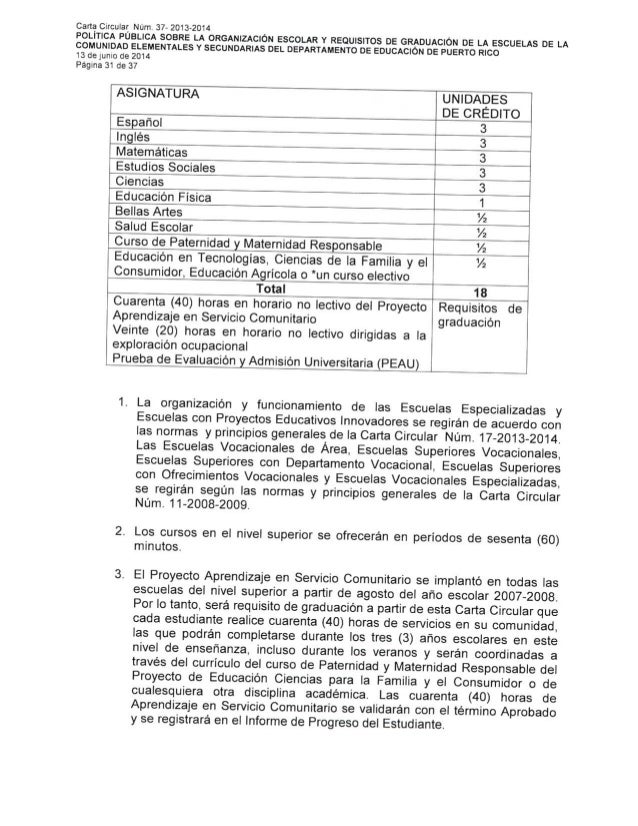 Carta circular 37-2013-2014 / Requisitos de graduación