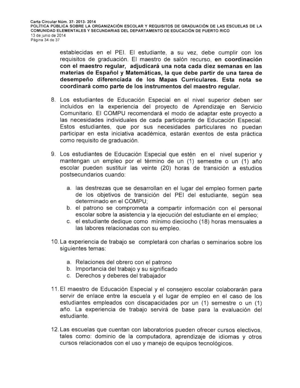 Carta circular 3720132014 / Requisitos de graduación