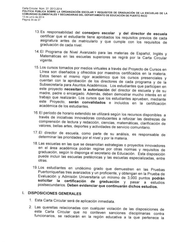 Carta circular 37-2013-2014 / Requisitos de graduación