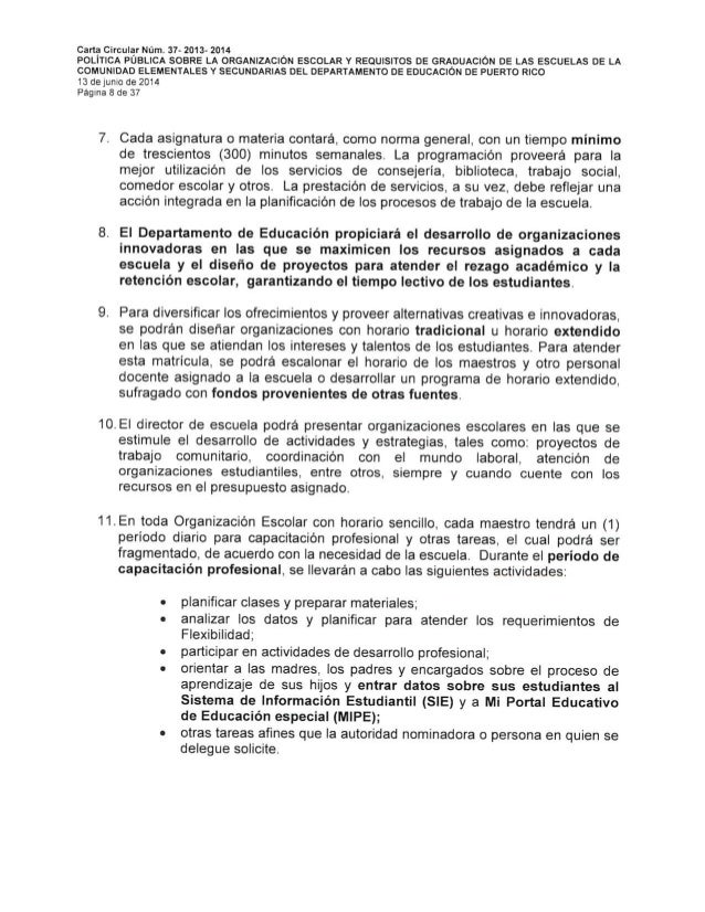 Carta circular 3720132014 / Requisitos de graduación