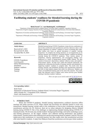 Facilitating students’ readiness for blended learning during the COVID ...