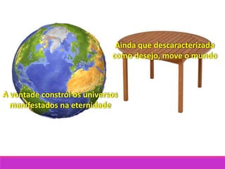 A vontade constrói os universos
manifestados na eternidade
Ainda que descaracterizada
como desejo, move o mundo
 