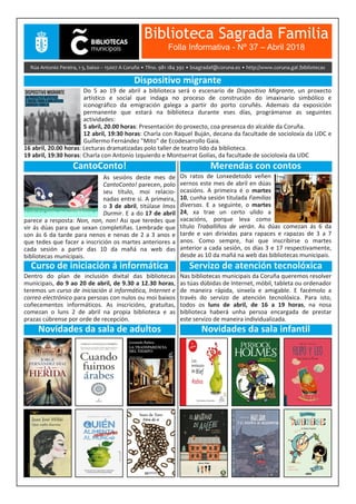 Biblioteca Sagrada Familia
Folla Informativa - Nº 37 – Abril 2018
 