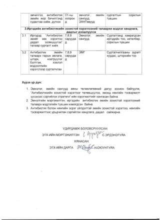 3M4111nr33, aHT1I161110TlI1K 01-Hbl 3MH3n3r, 3MlI1~1H cypranTblH COpll1nblH
3MlI1L11H )f{Op 61114111nT3HA XOOpOH caHryYA, TYSWlI1H
cYAanraa XlI1L11)f{, AyrH3x A 3XHTssYYA
3.~pr3p,HIIIH aHTH6HoTHKHIIIH 30xHcToIII X3P3rfl33HHIII TanaapxH M3p,n3r xaHp,nara,
p,ap,nblr p,33wnyyn3x
3.1 II1pr3A3A "AHT1I161110TlI1K 7,8,9 3MH3n3r, 3M111LIIH CypranTaHA XaMparACaH
3MlI1L11r 3SS X3p3rn3X capYYAa caHryYA lI1pr3AlI1L11H TOO, xSTsn6sp,
AaAan 333Mwyyn3x" A COpll1nblH TYSWlI1H
Tanaap cypranT XlI1L11X
3.2 AHT1I161110TlI1K 3MlI1L11H 7,8,9 3Mr CYPTan4111nraaHbi 3yparr
Tanaapx rapblH asnara, caPYYAa xYYAac, WTOpKlI1L11H TOO
WTOpK, H3sTpyyn3r A
63nTr3)f{, X3sn3n
M3A33nnll1L11H
x3p3rcn33p cypTan4nax
Xyp3X yp p,yH:
1.	 3MH3n3r, 3MlI1L11H caHrYYA a~Hbl TsnssnSrSSHlI1L11 Aaryy 30X1I10H 6aLllryyn)f{,
"AHT1I161110TlI1KlI1L11H 30XlI1CTOLII x3p3rn33r Tsnsswyyn3x, 3M3HA H~Hrll1L11H T3CS3p)f{lI1nT
yYC3X33C C3prll1L11n3X cTpaTerll1"-lI1L11H X3p3r)f{lI1nTlI1L11r xaHracaH 6aLIIHa.
2.	 3MH3nrll1L11H M3pr3)f{lI1nT3H, lI1pr3AlI1L11H aHT1I161110TlI1K 3MlI1L11H 30XlI1CTOLII x3p3rn33HlI1L11
Tanaapx M3An3rll1L11H TysWlI1H H3M3rAC3H 6aLIIHa.
3.	 AHT1I161110TlI1K 6onoH H~Hrll1L11H 3cp3r YLllnA3nT3L11 3MlI1L11H 30XlI1CTOLII x3p3rn33, H~Hrll1L11H
T3CS3p)f{lI1nT33C YPbA4111naH C3prll1L11n3X xaHAnara, AaAan caLII)f{lI1pHa.
Y,QV1P,QAM>K 60nOBCPyynCAH:
3TX-V1f1H M3Pf3)i{V1nT3H t.~~3PA3H3TYflA
XrlHACAH:
3TX-V1f1H AAPfA Yt'~IOYHTYflA
 