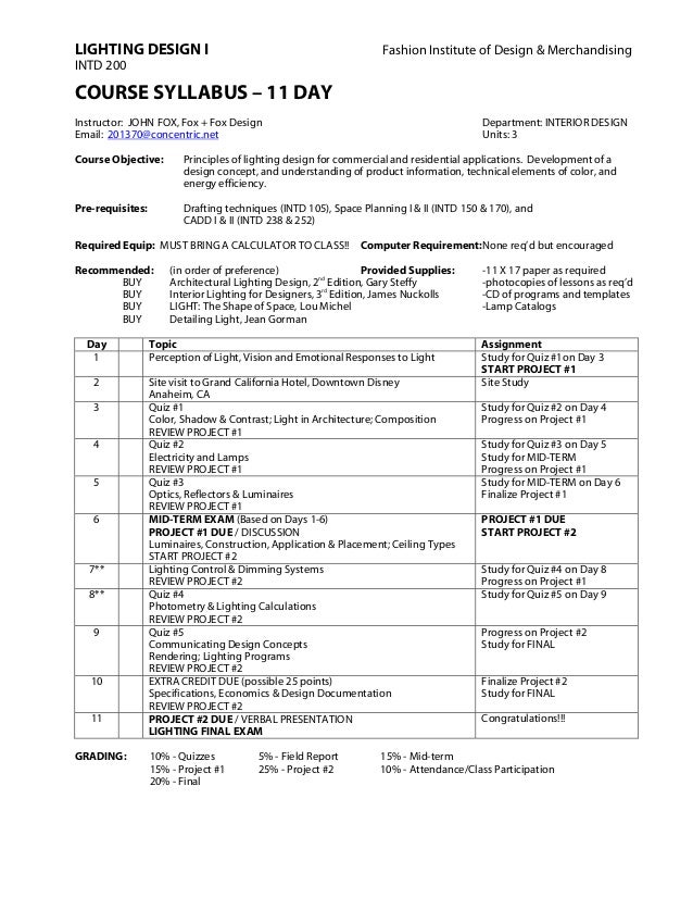 Fidm Syllabus Plan 11 Day