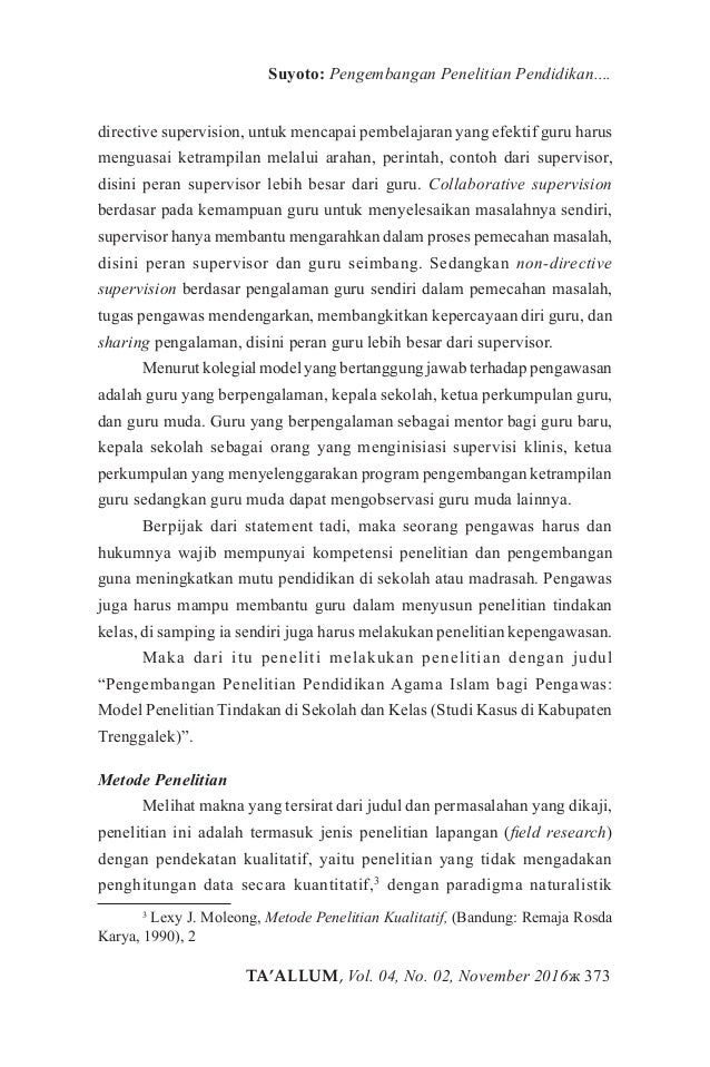 Pengembangan Penelitian Pendidikan Agama Islam Bagi Pengawas Model P