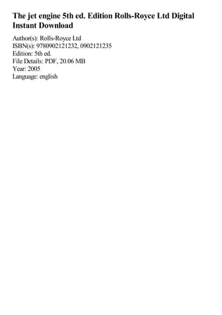 The jet engine 5th ed. Edition Rolls-Royce Ltd | PDF
