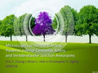Microsurgery of Vertebral Artery,
Posterior Inferior Cerebellar Artery,
and Vertebrobasilar Junction Aneurysms
Eric C. Chang n Brian L. Hoh n Christopher S. Ogilvy
9/02/16
 