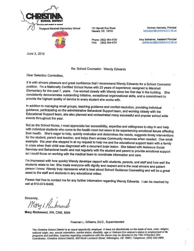 letter of recommendation from nurse for wendy edwards