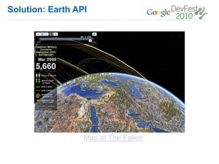 Solution: Earth API




                  Map of The Fallen
 