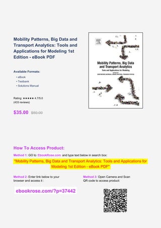 Mobility Patterns, Big Data, and Transport Analytics: Advanced Modeling ...