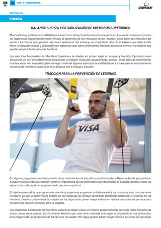 57 
comienzan desde el piso hacia la pelota (técnica invisible) por lo tanto deben generar empuje contra el piso, lograr la triple 
extensión, acelerar las caderas (punto de gatillo del lanzamiento), acelerar el tronco manteniendo la espalda en perfecta 
postura y extendida (no flexionar el tronco), acelerar hombros, brazos y finalmente lanzar la pelota (el lanzamiento no es 
de los brazos, deben comprender la ventaja de generar un correcto acople segmentario). 
/*. 
La /JN es la mas compleja de las 3, en esta fase el objetivo estará puesto en lograr lanzamientos con un excelente 
LXW][XUMNU][XWLXbLJMN[Jobtenido durante la /JN una excelente comprensión de *LXYUNNPVNW]J[RX logrado 
durante la /JN. La complejidad estará puesta en la base de sustentación. 
En la /JN los lanzamientos se realizarán: 
P54$85B54.85($1 
P54)38/)()4$8.);4$$1$5=;$ƒ($4(548$5„Y 
7XVK[N6X_RVRNW]Xb-R[NLLRąW# 
P5;)$)C$ƒ-$'.$()1$4=)Z8);8)4(.'1$;Z?);=.'$1„Y 
P))'-5ƒ-$'.$()1$4=)Z1$=);$1)Z'54;5=$'.ā4Z'54,.;5„ 
P)'$();$ƒ'54;5=$'.ā4Z?);=.'$1)„ 
?XU^VNW: De 60 a 80 lanzamientos semanales 
/*,=8;.,5*?. 
P54=;51$;1$85=;$$4=)()'$($1$4C$3.)4=5Z)4151$4C$3.)4=54.85($1)1$8.);4$:))=$)4)1$.;))'515'$;ė 
con la rodilla flexionada y la cadera extendida, la cual se flexionará en el momento del lanzamiento si se tiene buen control 
y equilibrio. La pierna que esta en apoyo lo hará extendida si harán el lanzamiento Con Contramovimiento o flexionada si 
el lanzamiento lo harán Sin Contramovimiento. 
P4)1353)4=5()1$4C$;[NYN]R[ que los lanzamientos comienzan desde el piso hacia la pelota (técnica invisible) por 
lo tanto deben generar empuje contra el piso y lograr la triple extensión. La pierna que esta en el aire en el momento del 
empuje mantendrá la flexión de la rodilla pero exigiremos que genere una flexión de cadera, con el fin de lograr una triple 
flexion. 
P4151$4C$3.)4=5'54)38/)1$85=;$.4.'.$1);ė.85($1ZB$)$)4)=5'$($5)485.'.ā4ė.'$Y4)1353)4=5() 
lanzar [NYN]R[ que los lanzamientos comienzan desde el piso hacia la pelota (técnica invisible) por lo tanto deben generar 
empuje contra el piso y lograr la triple extensión. Al lanzar deberán dar un paso con una pierna hacia adelante o lateral 
según el plano de lanzamiento y lograr una correcta postura cuando apoyen la pierna en el piso. 
-.=;.C*-.68?262.7=8 
-.=;.C*=Ğ,72,*-.68?262.7=8 
En el bloque de destrezas de movimiento realizaremos ¨driles¨de velocidad lineal, multidireccional, trineos de empuje o 
tracción, ejercicios de técnica contra pared, bandas para ejercicios de tensión o de aceleración, lucha. 
En este bloque los jugadores deben aplicar todas las acciones motoras ejecutadas durante los Movimientos Preparatorios 
y la Pliometría. Es en este momento donde deben realizar los movimientos con perfecta portura. 
=Ğ,72,*-.9*;.- 
Los ejercicios técnica contra pared son un excelente recurso para corregir, desarrollar postura y mejorar patrones de 
movimiento de técnica de carrera (Aceleración y Lanzada) o de desplazamientos (Cross Over, Shuffle). Es un excelente 
recurso de coaching en el que podremos utilizar palabras claves de corrección que también usaremos durante los ¨driles¨ 
próximos. 
En caso de realizar estos ejercicios los planificaremos siempre al principio del bloque de destrezas de movimiento con el 
fin de repasar y adoptar la postura y ejecución correcta de la técnica. 
 