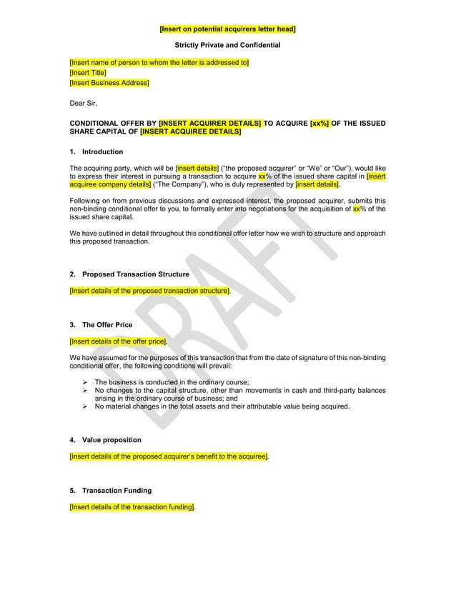 Non Binding Offer Letter