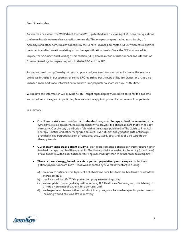 Letter To Shareholders