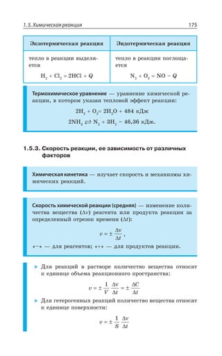 1.5. Химическая реакция 175
¿ÌÉÐÔÇÒÎÊÙÇÓÌÂá ÒÇÂÌØÊá ¿ÏÆÐÔÇÒÎÊÙÇÓÌÂá ÒÇÂÌØÊá
ÔÇÑÍÐ Ä ÒÇÂÌØÊÊ ÄÝÆÇÍá
ÇÔÓá
, 'P ,'P 5
ÔÇÑÍÐ Ä ÒÇÂÌØÊÊ ÑÐÅÍÐÛÂ
ÇÔÓá
2 3 23 y 5
Термохимическое уравнение z ÕÒÂÄÏÇÏÊÇ ×ÊÎÊÙÇÓÌÐË ÒÇ
ÂÌØÊÊ Ä ÌÐÔÐÒÐÎ ÕÌÂÉÂÏ ÔÇÑÍÐÄÐË ßÖÖÇÌÔ ÒÇÂÌØÊÊ
, 3 , 3 Ì¦È
2, 2 , y Ì¦È
1.5.3. Скорость реакции, ее зависимость от различных
факторов
Химическая кинетика z ÊÉÕÙÂÇÔ ÓÌÐÒÐÓÔÞ Ê ÎÇ×ÂÏÊÉÎÝ ×Ê
ÎÊÙÇÓÌÊ× ÒÇÂÌØÊË
Скорость химической реакции (средняя) z ÊÉÎÇÏÇÏÊÇ ÌÐÍÊ
ÙÇÓÔÄÂ ÄÇÛÇÓÔÄÂ ÒÇÂÅÇÏÔÂ ÊÍÊ ÑÒÐÆÕÌÔÂ ÒÇÂÌØÊÊ ÉÂ
ÐÑÒÇÆÇÍÇÏÏÝË ÐÔÒÇÉÐÌ ÄÒÇÎÇÏÊ X
v
t
= ±
Δ
Δ
ν
y z ÆÍá ÒÇÂÅÇÏÔÐÄ   z ÆÍá ÑÒÐÆÕÌÔÐÄ ÒÇÂÌØÊÊ
¦Íá ÒÇÂÌØÊË Ä ÒÂÓÔÄÐÒÇ ÌÐÍÊÙÇÓÔÄÐ ÄÇÛÇÓÔÄÂ ÐÔÏÐÓáÔ
Ì ÇÆÊÏÊØÇ ÐÃÜÇÎÂ ÒÇÂÌØÊÐÏÏÐÅÐ ÑÒÐÓÔÒÂÏÓÔÄÂ
v
V t
C
t
= ± = ±
Δ
Δ
Δ
Δ
ν
¦Íá ÅÇÔÇÒÐÅÇÏÏÝ× ÒÇÂÌØÊË ÌÐÍÊÙÇÓÔÄÐ ÄÇÛÇÓÔÄÂ ÐÔÏÐÓáÔ
Ì ÇÆÊÏÊØÇ ÑÐÄÇÒ×ÏÐÓÔÊ
v
S t
= ±
Δ
Δ
ν
 