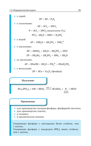 1.3. Неорганическая химия 95
Ó ÓÇÒÐË
4 7 4 7
Ó ÅÂÍÐÅÇÏÂÎÊ
4 'P 4'P
4 'P 4'P ÏÇÆÐÓÔÂÔÐÌ 'P
4'P , 3 ,'P , 43
Ó ÄÐÆÐË
4 , 3 , 43 ,
Ó ÌÊÓÍÐÔÂÎÊ
4 ,23 , 3 , 43 23
4 , 73 , 43 73 , 3
ÓÐ ÛÇÍÐÙÂÎÊ
4 2E3, , 3 4, 2E, 43
Ó ÎÇÔÂÍÍÂÎÊ
4 'E 'E 4 ÖÐÓÖÊÆ
2 10 6 6 103 4 2 2
1500
3 4Ca PO C SiO CaSiO P CO
C
áåëûé
ôîñôîð
( ) + + ===== + +
°
ÆÍá ÑÒÐÊÉÄÐÆÓÔÄÂ ÐÌÓÊÆÐÄ ÖÐÓÖÐÒÂ ÖÐÓÖÐÒÏÐË ÌÊÓÍÐÔÝ
ÆÍá ÑÒÐÊÉÄÐÆÓÔÄÂ ÓÑÊÙÇÌ
Ä ÓÑÍÂÄÂ×
Ä ÐÒÅÂÏÊÙÇÓÌÐÎ ÓÊÏÔÇÉÇ
³ÐÇÆÊÏÇÏÊá ÖÐÓÖÐÒÂ Ó ÌÊÓÍÐÒÐÆÐÎ ÃÐÍÇÇ ÓÔÐËÌÊÇ ÙÇÎ
Ó ÂÉÐÔÐÎ
³ÐÇÆÊÏÇÏÊÇ ÖÐÓÖÐÒÂ Ó ÄÐÆÐÒÐÆÐÎ 4, ÎÇÏÇÇ ÓÔÐËÌÐÇ
ÙÇÎ Ó ÂÉÐÔÐÎ
±ÐÍÕÙÇÏÊÇ
±ÒÊÎÇÏÇÏÊÇ
 