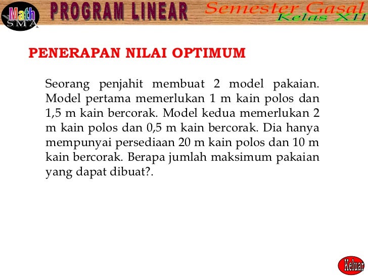 Seorang Penjahit Membuat 2 Model Pakaian Model Pertama Memerlukan 1 M