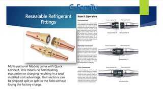 Resealable Refrigerant
Fittings
C-Family
Multi-sectional Models come with Quick
Connect. This means no field brazing,
evacuation or charging resulting in a total
installed cost advantage. Unit sections can
be shipped split or split in the field without
losing the factory charge.
 