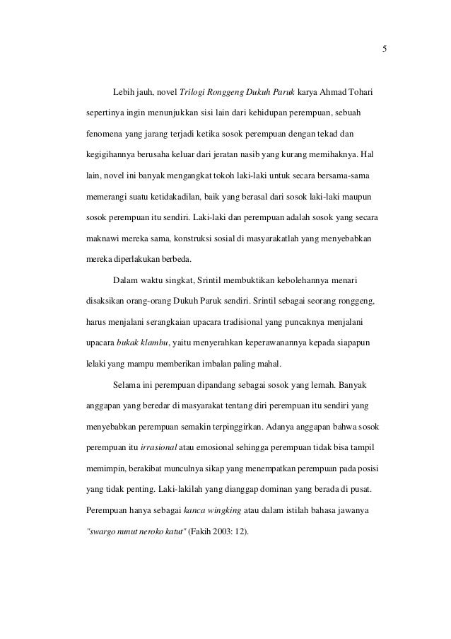 Male Feminis Dan Kontra Male Feminis Dalam Novel Trilogi Ronggeng Duk