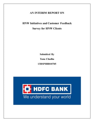 AN INTERIM REPORT ON
HNW Initiatives and Customer Feedback
Survey for HNW Clients
Submitted By
Tanu Chadha
13BSPHH010705
 