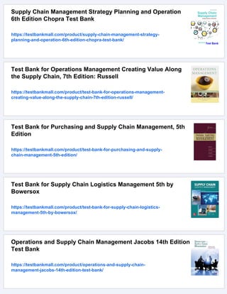 Test Bank for Supply Chain Management 7th Edition Sunil Chopra | PDF
