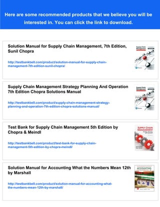 Test Bank for Supply Chain Management 7th Edition Sunil Chopra | PDF