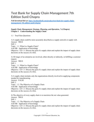 Test Bank for Supply Chain Management 7th Edition Sunil Chopra | PDF