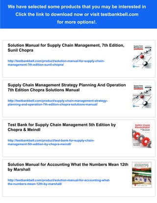 Test Bank for Supply Chain Management 7th Edition Sunil Chopra | PDF