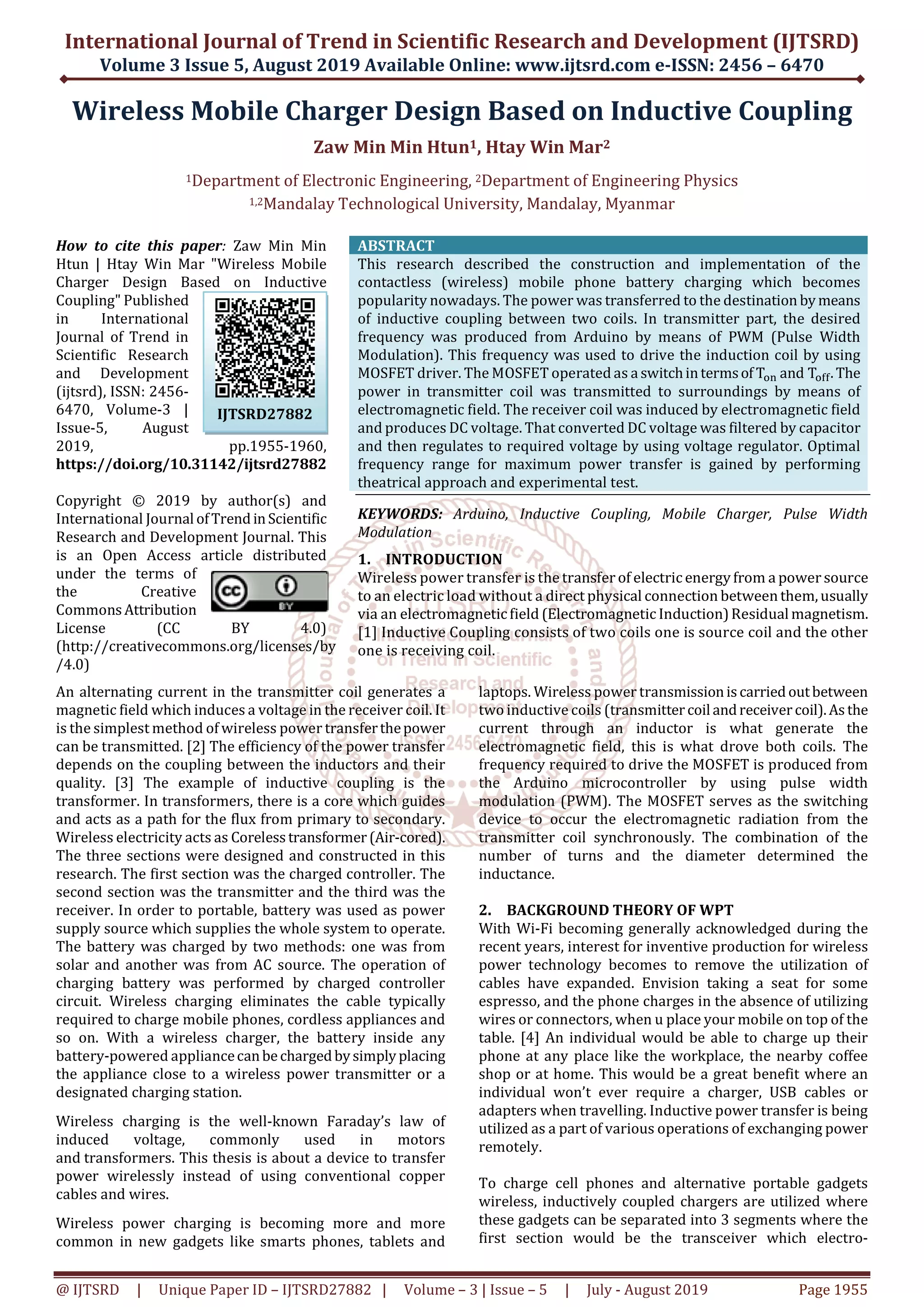 Wireless Mobile Charger Design Based on Inductive Coupling | PDF