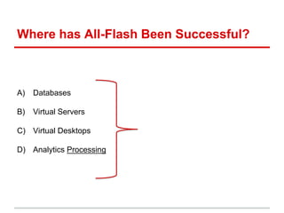 Where has All-Flash Not Been
Successful?
• Backup
• Archive
• Machine Data
• Sensor Data
 